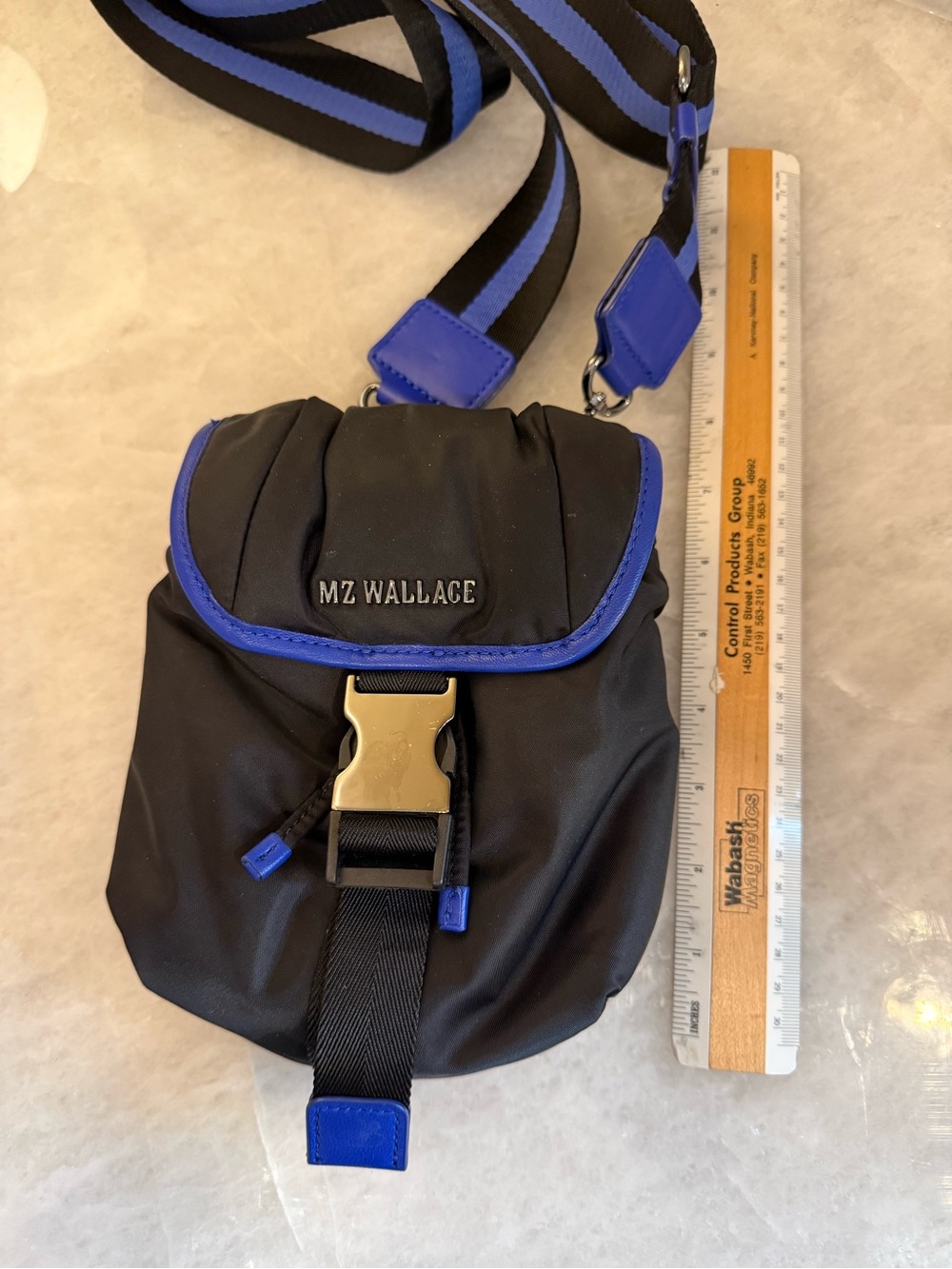 MZ Wallace Black Nylon Crossbody Bag with Cobalt Blue Trim - Picture 11 of 12